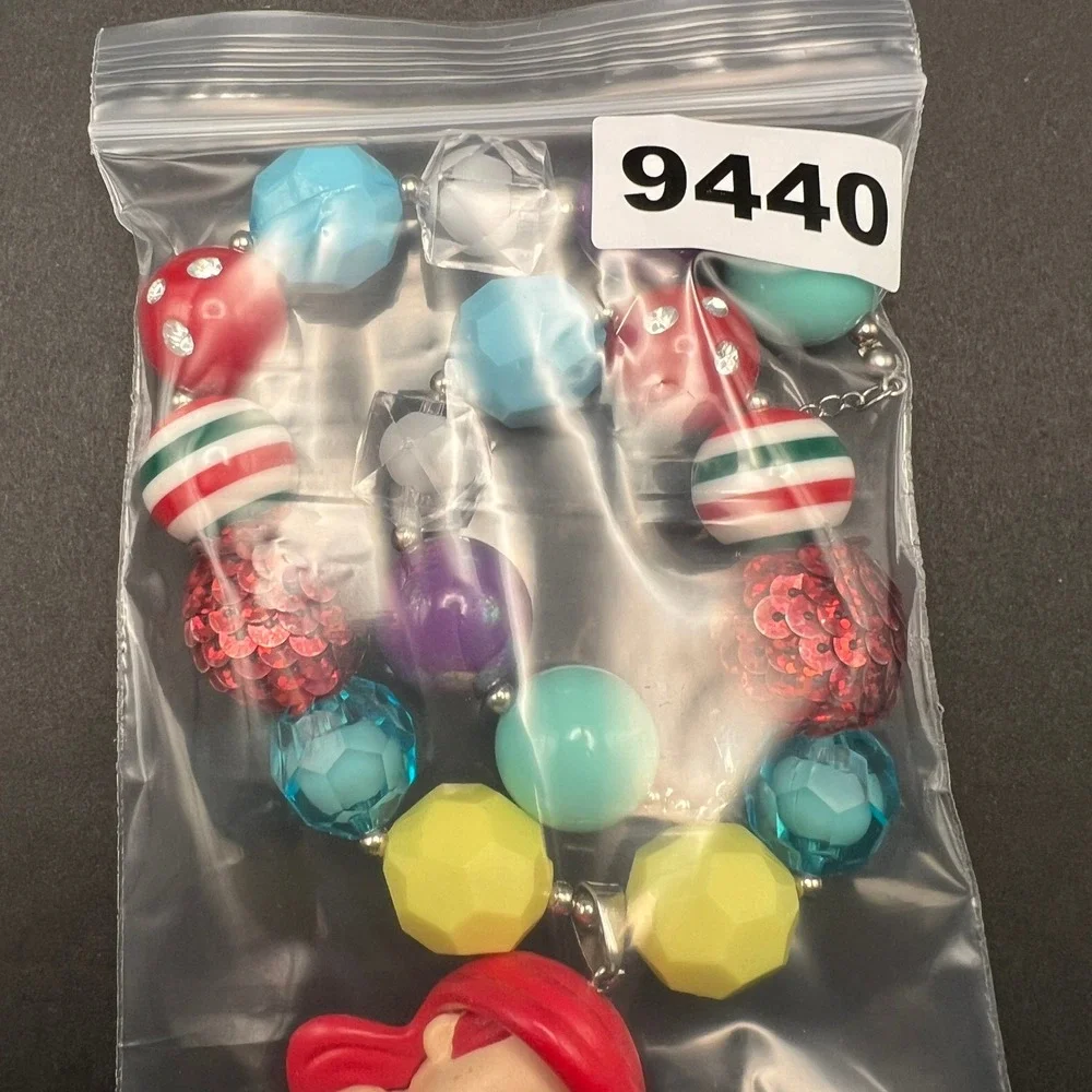 Mermaid Bubblegum Bead Necklace Multicolor Chunky Kidcore Little Ariel